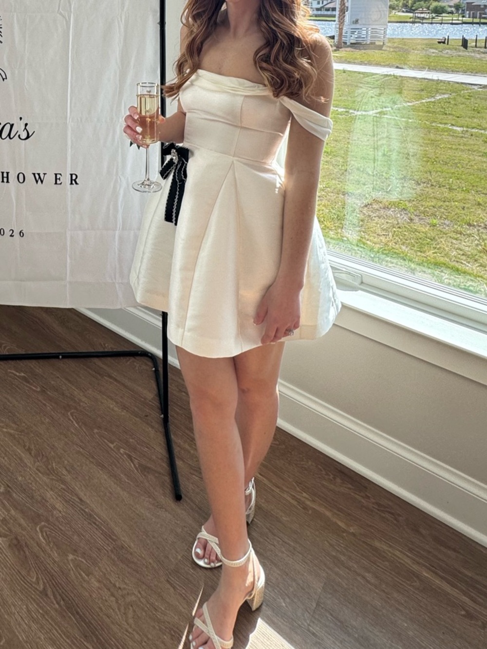 BHLDN Ivory Off-the-Shoulder Mini Dress with Knotted Sleeves - Picture 10 of 11
